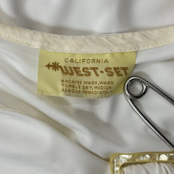 Vintage 70s Necktie Top Women's Small White Flutter Sleeves Capelet Buckle - Picture 6 of 11